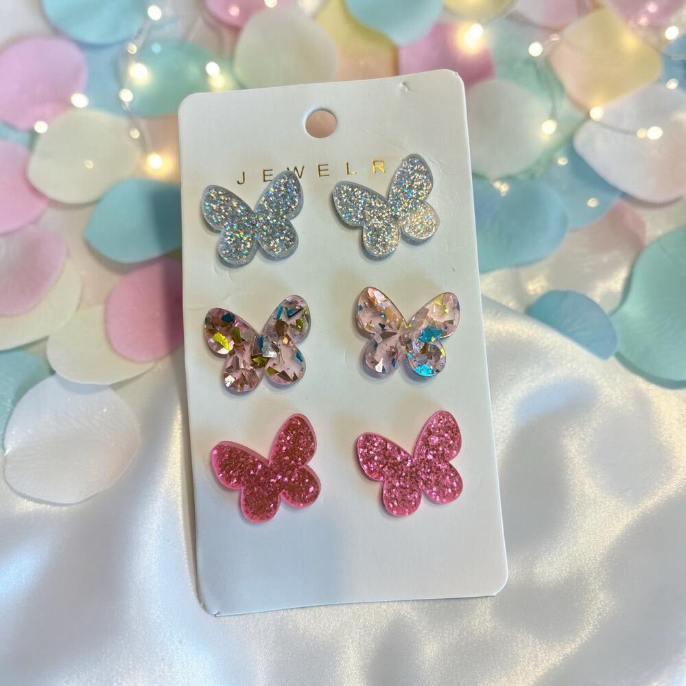Multi Color Acrylic Butterfly Set ~ 3 Pairs